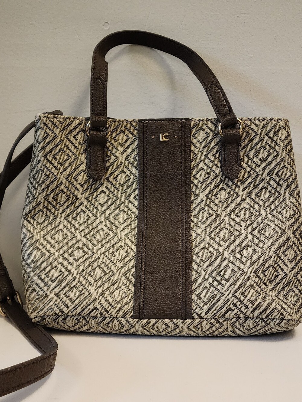 Liz Claiborne Regina Mini Satchel Crossbody Bag - Geometric Diamond Pattern EUC